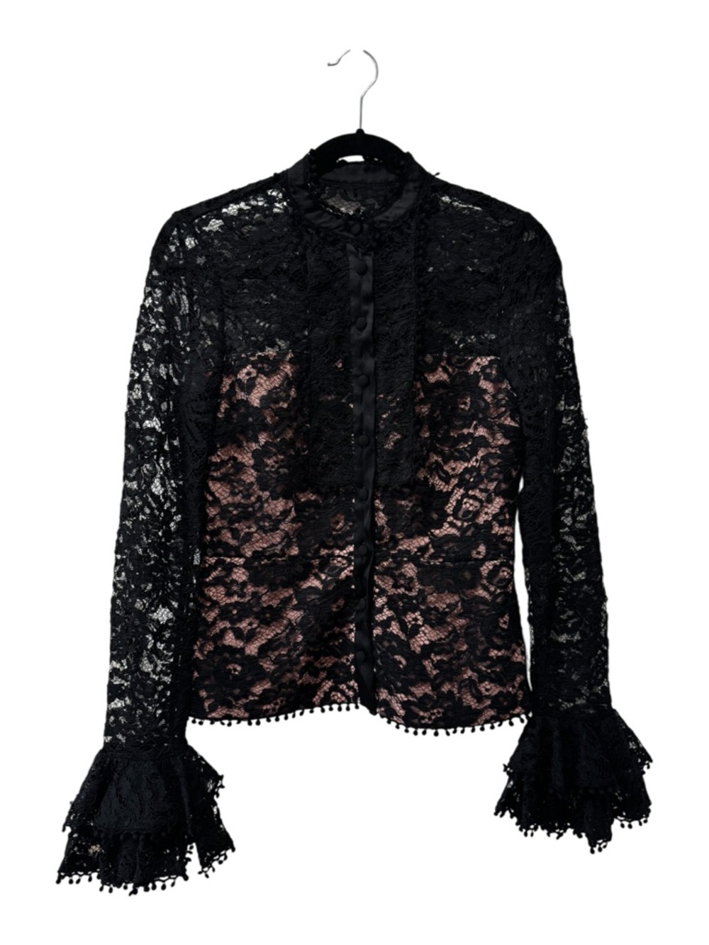 Alexis Inna Black Lace Button-Front Ruffle Cuff Women's Top Sz M - Picture 4 of 9